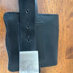 Calvin Klein Collection Black Leather Belt Bag with CK Silver Buckle
